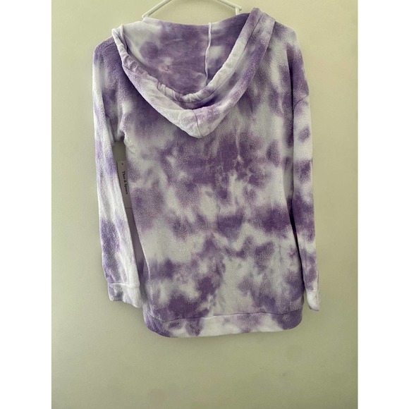 New THEO & SPENCE Purple Tie-Dye V-Neck Drawstring Hoodie Size XS - Picture 2 of 5